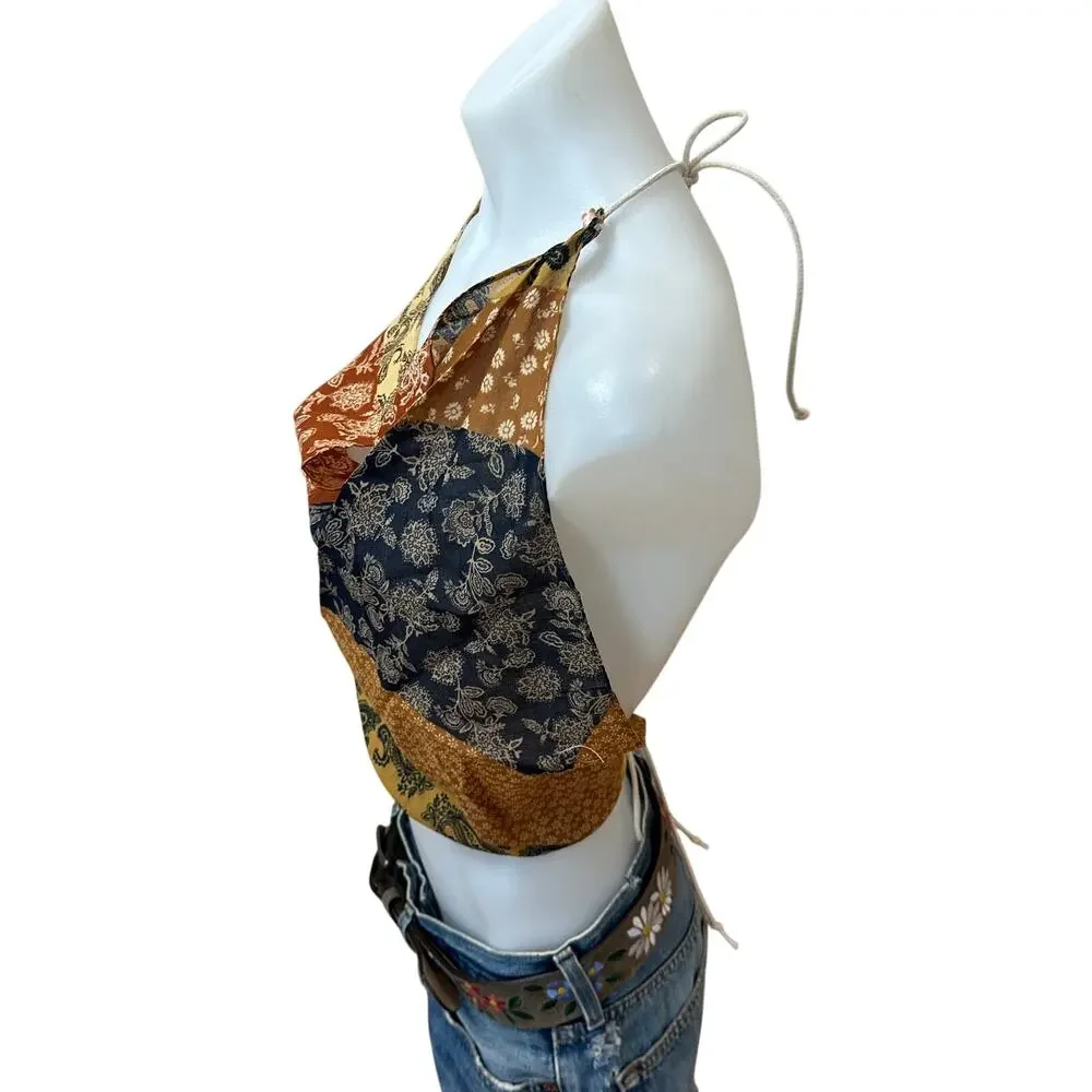 Bandana Halter Top Cropped One Size Western Patchwork Festival Convertible - Picture 8 of 10